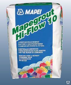 Mapegrout HI-FLOW 10 (Mapei). Безусадочная быстротвердеющая ремонтная смесь наливного типа, содержащая полимерную фибру.