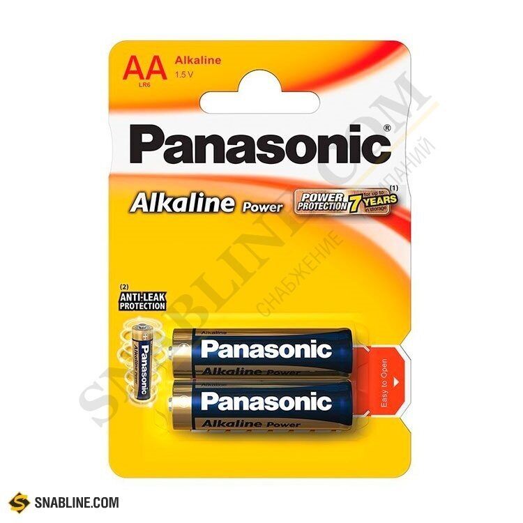 Батарейки алкалиновые PANASONIC (ПАНАСОНИК) тип LR6/АА (2 шт./уп.), 1.5В