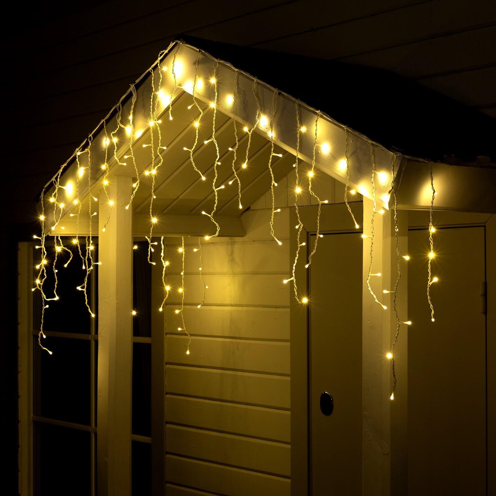 Гирлянда "Бахрома" уличная, УМС, 3х0.6 м, 160 LED, SMD (яркие), провод белый ПВХ, разноцветная