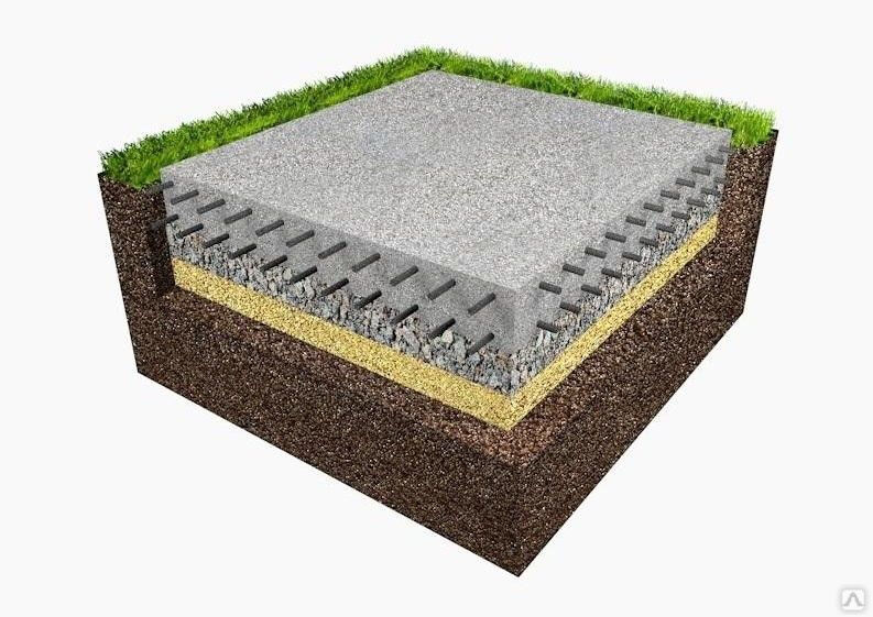 Заливка бетона монолитной подушки, плиты толщиной до 400 мм