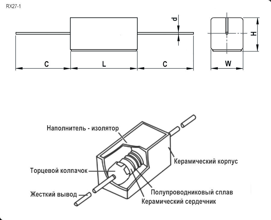 Резистор керамический RX-27-1 5W(SQP5) 0,1Ом 2