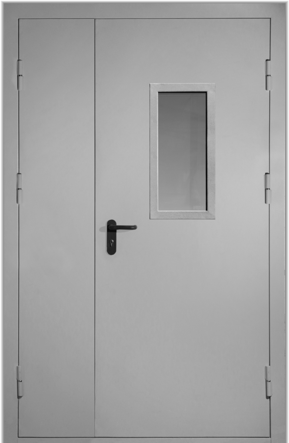 Дверь противопожарная двупольная 2100x1300 мм с остеклением 400x300