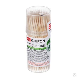 GRIFON Зубочистки из дерева 100шт, в пластиковой баночке, 400-002 
