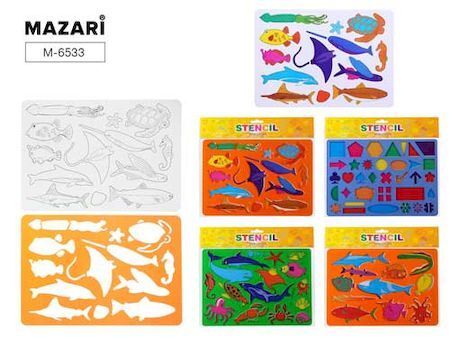 Трафарет для рисования Морская Фауна & Фигуры, с раскраской 23.5 х 26.5 см, ассорти 4 дизайна