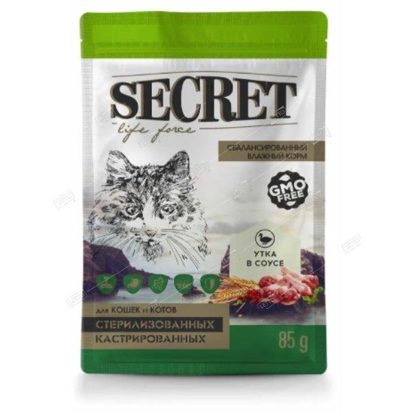 Корм для кастрированных котов и кошек Secret Life Forse Утка в соусе пауч 85 г (24) 56237