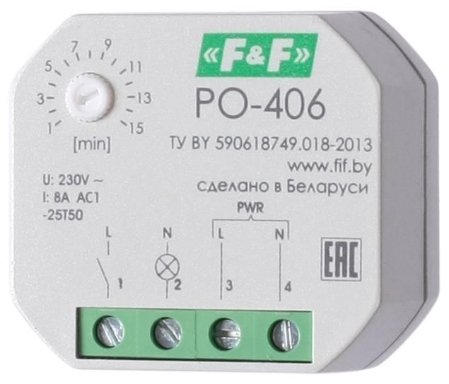 Реле времени PO-406 8А 230В 1НО IP20 задержка выключ./управ. контактом монтаж в коробку d-60мм F&F EA02.001.019 Евроавто