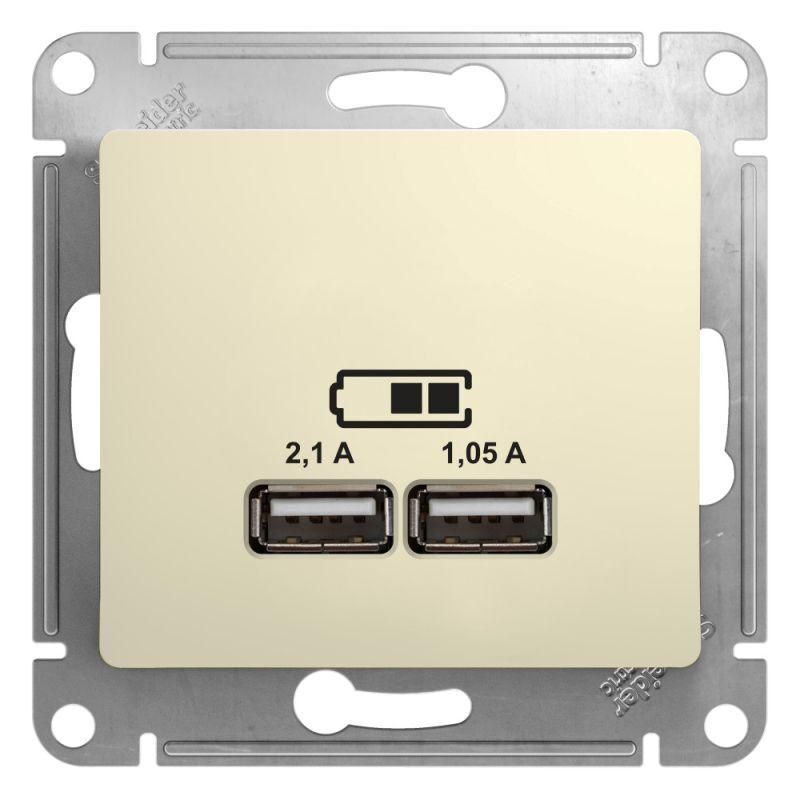 Розетка USB 2-м СП Glossa тип A+A 5В/2.1А 2х5В/1.05А механизм беж. SE GSL000233 Systeme Electric