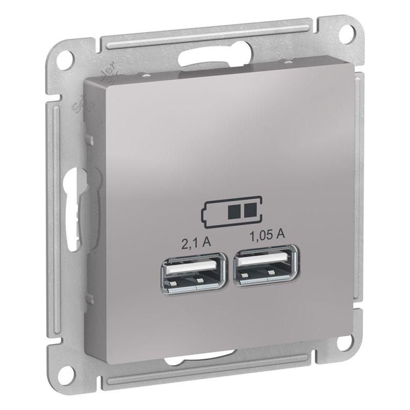 Розетка USB AtlasDesign тип A+A 5В 1х2.1А 2х1.05А механизм алюм. SE ATN000333 Systeme Electric