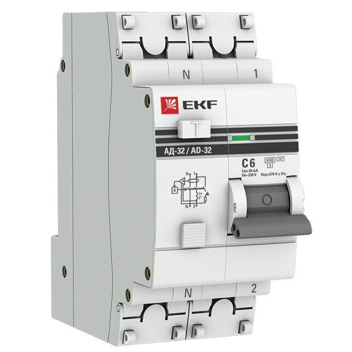 Выключатель автоматический дифференциального тока 2п (1P+N) C 6А 30мА тип AC 4.5кА АД-32 защита 270В электрон. PROxima E