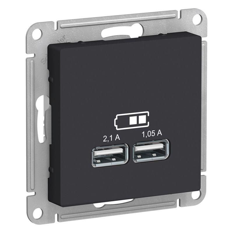 Розетка USB AtlasDesign тип A+A 5В 1х2.1А 2х1.05А механизм карбон SE ATN001033 Systeme Electric