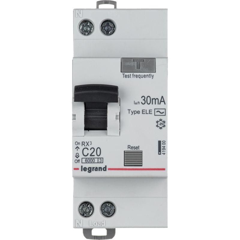 Выключатель автоматический дифференциального тока 2п (1P+N) C 20А 30мА тип AC 6кА RX3 Leg 419400 Legrand