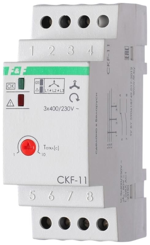 Реле контроля фаз для сетей с изолированной нейтралью CKF-11 (монтаж на DIN-рейке 35мм; регулировка задержки отключения;