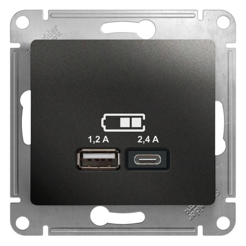 Розетка USB Glossa тип A+C 5В/2.4А 2х5В/1.2А механизм антрацит SE GSL000739 Systeme Electric