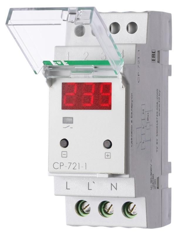 Реле напряжения CP-721-1 (однофазное; цифровая индикация; напряжение питания 50-450В контакт 1NO 63А встроен. таймер рег