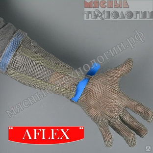 Перчатка кольчужная с синим ремешком и манжетой 19 см AFLEX арт. 1301-19.Размер L (№4). #1