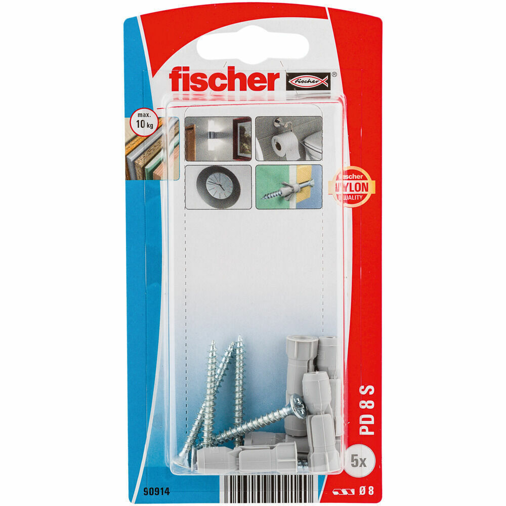 Дюбель распорный fischer PD S K NV для гипсокартона с потайный шурупом, 8x29 мм (4x40 мм) Fischer
