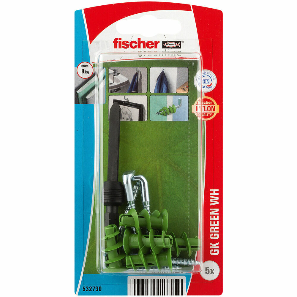 Дюбель для гипсокартона fischer GK Green WH K NV с Г-образным шурупом ЭКО, 22 мм (4.2x40 мм) Fischer