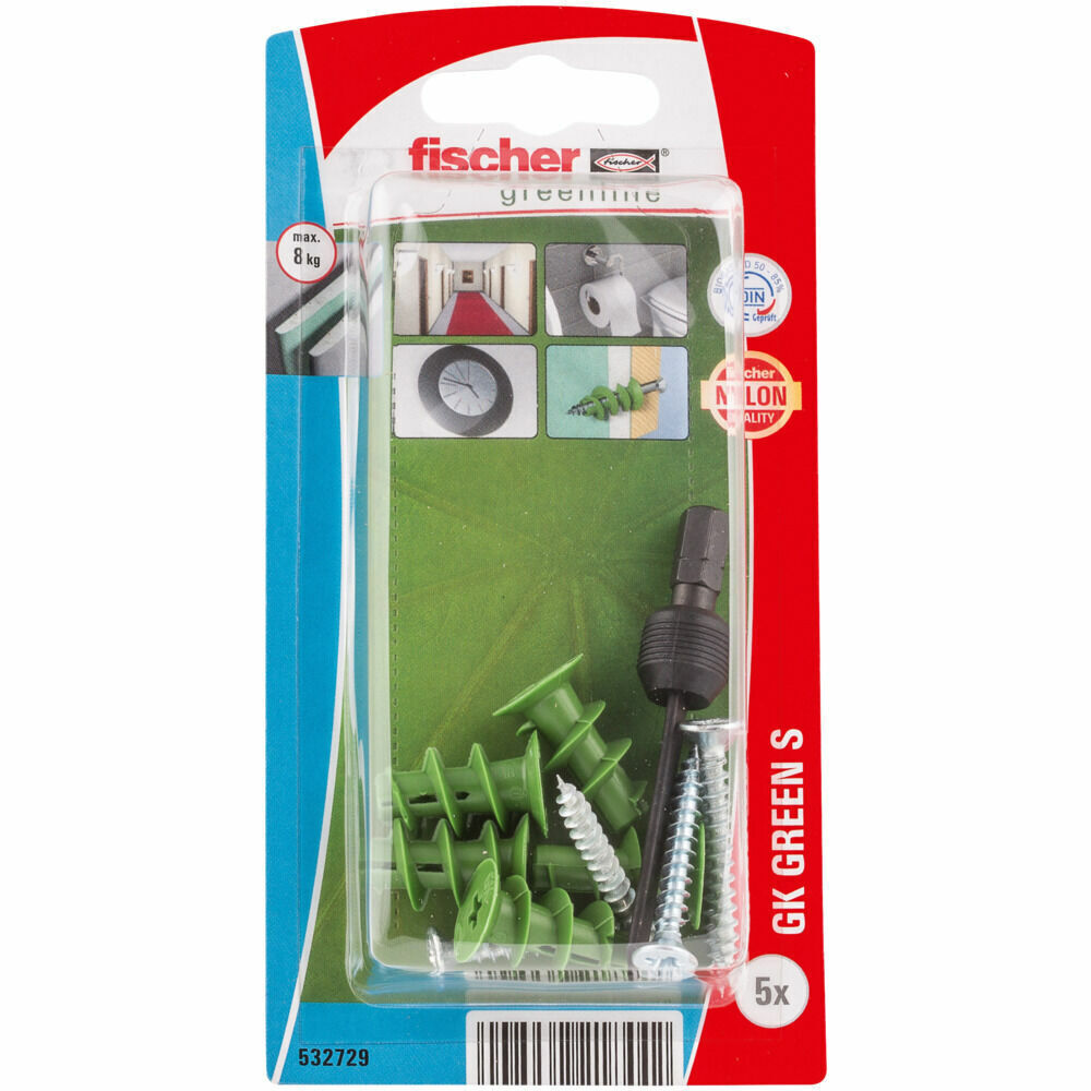 Дюбель для гипсокартона fischer GK S Green K NV с потайным шурупом экологически чистый, 22 мм (4.5x35 мм) Fischer
