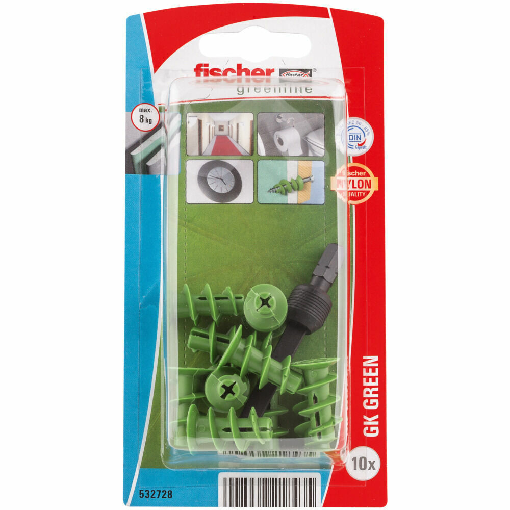 Дюбель для гипсокартона fischer GK Green K NV экологически чистый нейлон, 22 мм Fischer